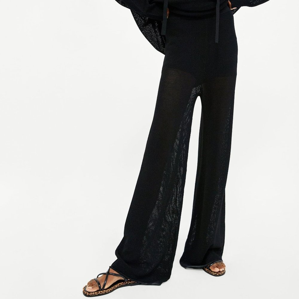 Zara The Knitwear Collection Black Open Knit Pant Size Medium